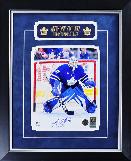 Anthony Stolarz Toronto Maple Leafs Signed 8x10 Hockey Memorabilia Collector Etched Frame (Vertical)