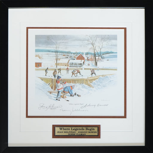 Where Legends Begin Kids Print Signed by Jean Beliveau Johnny Bower & Norm Ullman Lithograph Frame