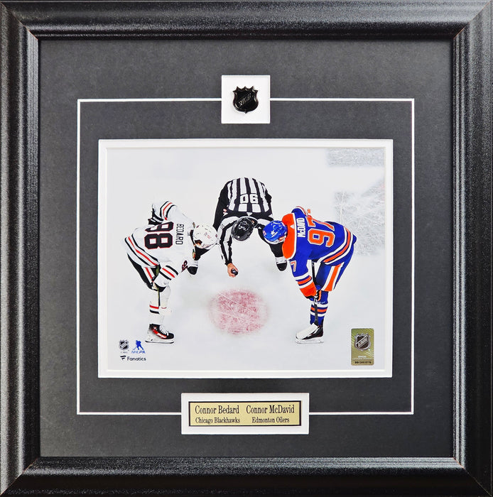 Connor Bedard & Connor McDavid Chicago Blackhawks Edmonton Oilers Hockey Faceoff 8x10 Collector Frame