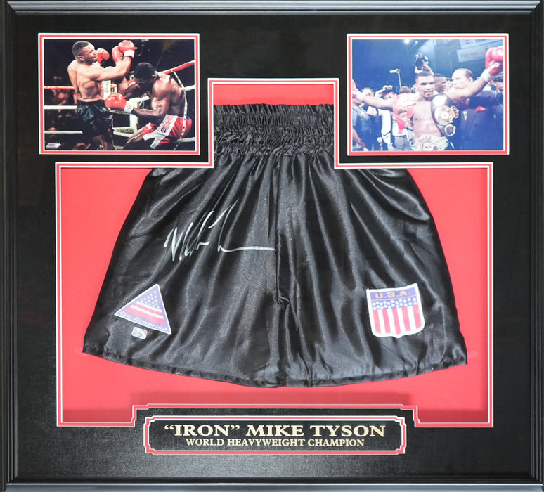 Mike Tyson Heavyweight Champion Signed Trunks Boxing Collector Frame