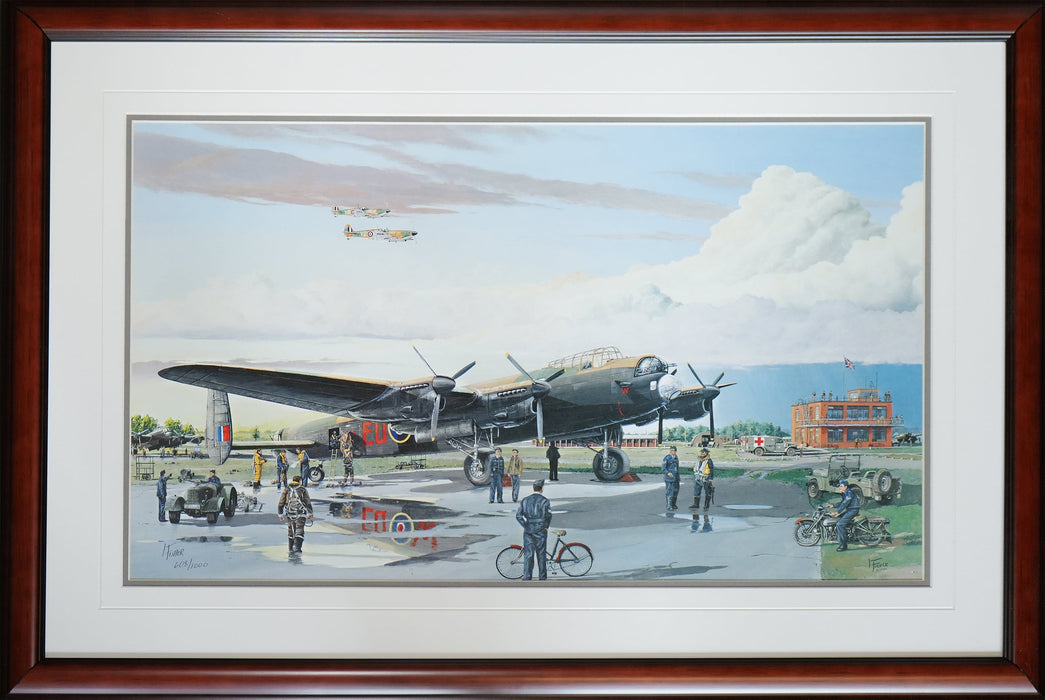 Lancaster Prepares For Battle Limited Edition Painting Lithograph Print Signed by Larry Fisher Militaria Collector Frame